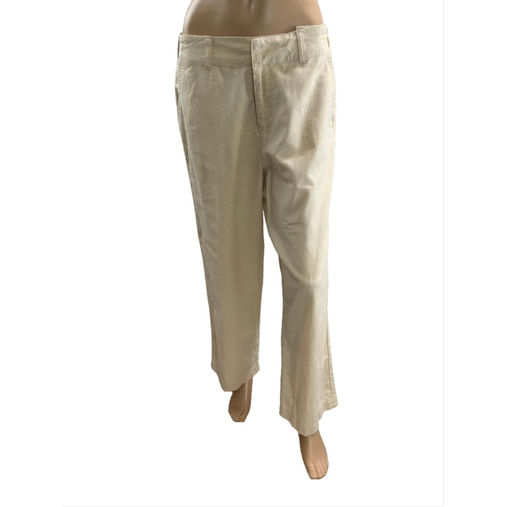 Women's Unbranded‎ Beige Pants Wide Leg Linen Blend Sz Med Preppy Light Academia